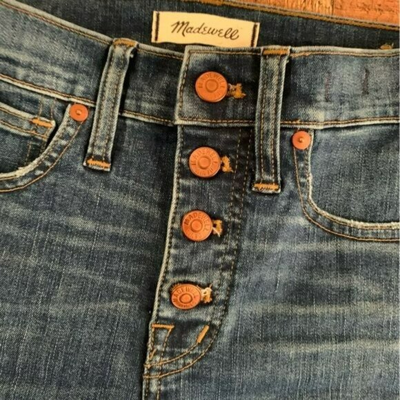 madewell womens size 23 button fly cropped raw hem mom denim skinny jeans - Picture 11 of 12